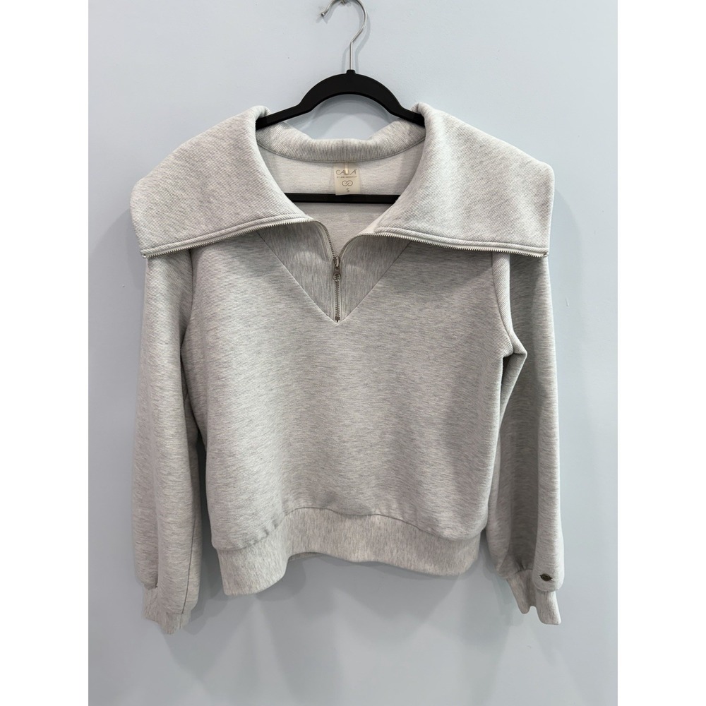 CALIA Ottoman 1/4 Zip Pullover Gray Fold Over Collar Sweatshirt Top S Oversized - Picture 3 of 10